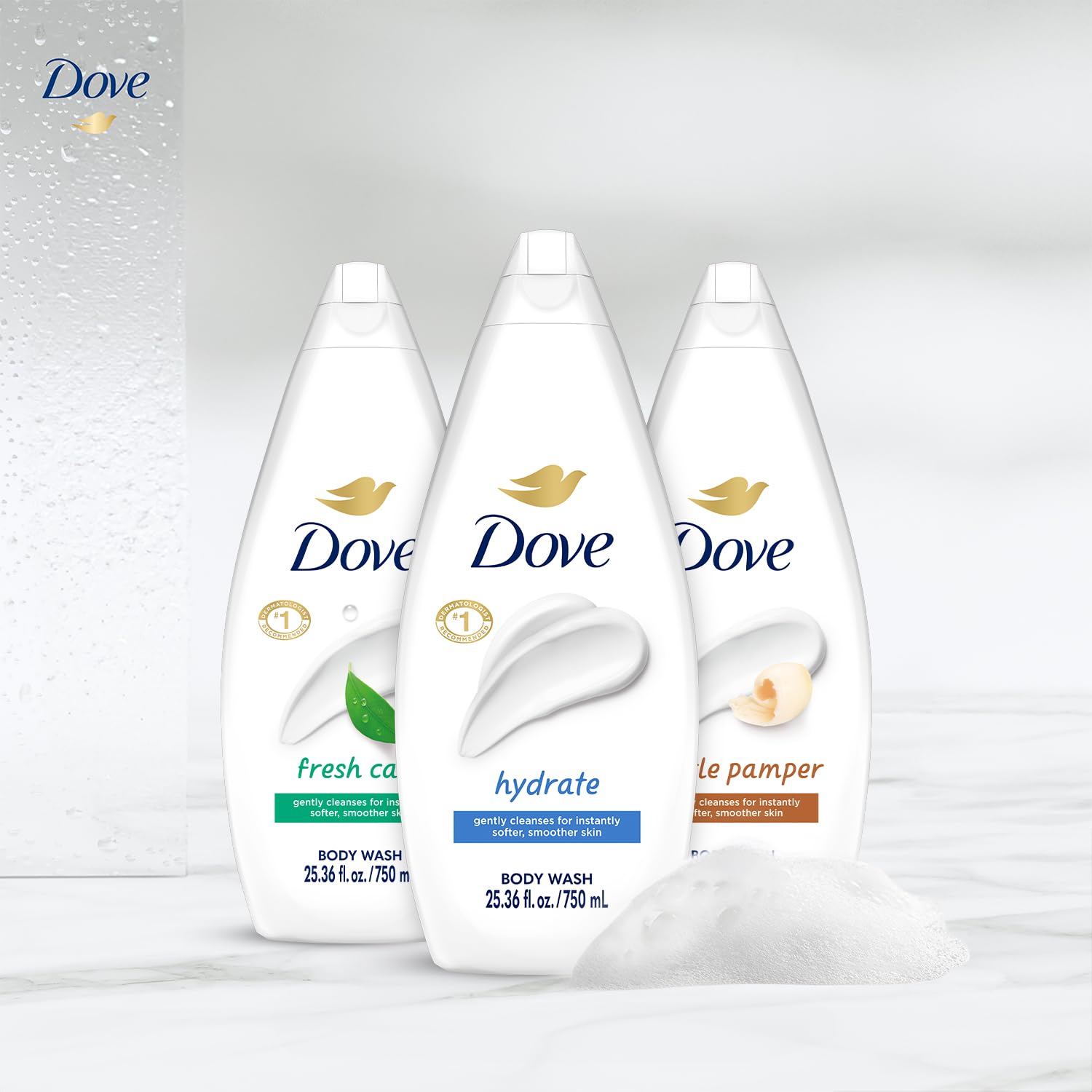 Dove Body Wash Value-Size Variety 3-Pack – Hydrate, Fresh Care, and Gentle Pamper, 25.36 Oz Ea